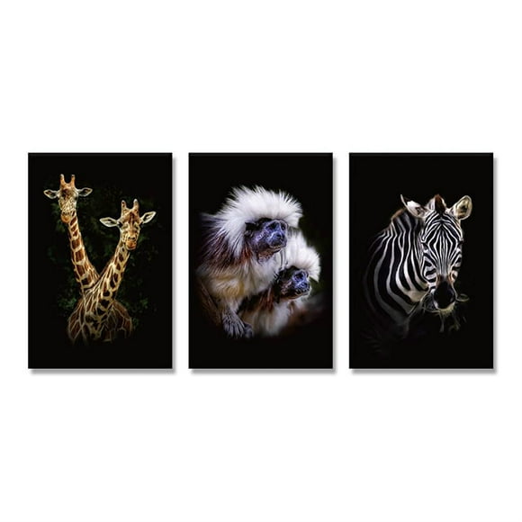 3 Panels Cartoon Panda Oil Painting Giraffe Zebra picture; Animal Animal Wall Canvas Art Pictures No Framed Oil Drawing Posters