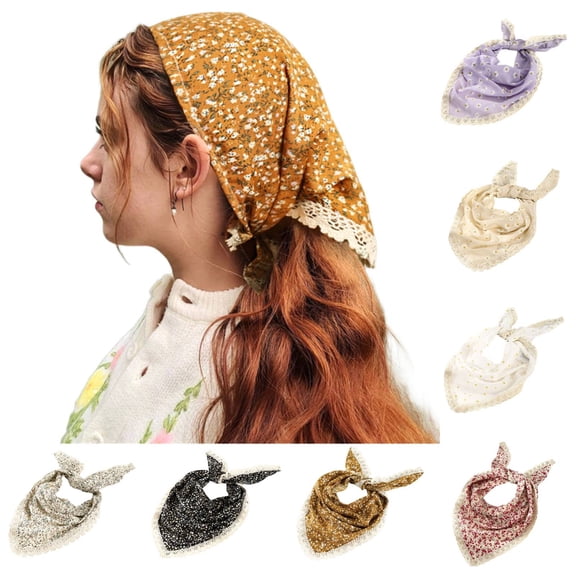 Helii Lace Triangle Head Scarf for Women – French Vintage Floral Headwrap, Boho Bandana Hair Scarf with Adjustable Tie, Soft Breathable Polyester Kerchief Black,One Size
