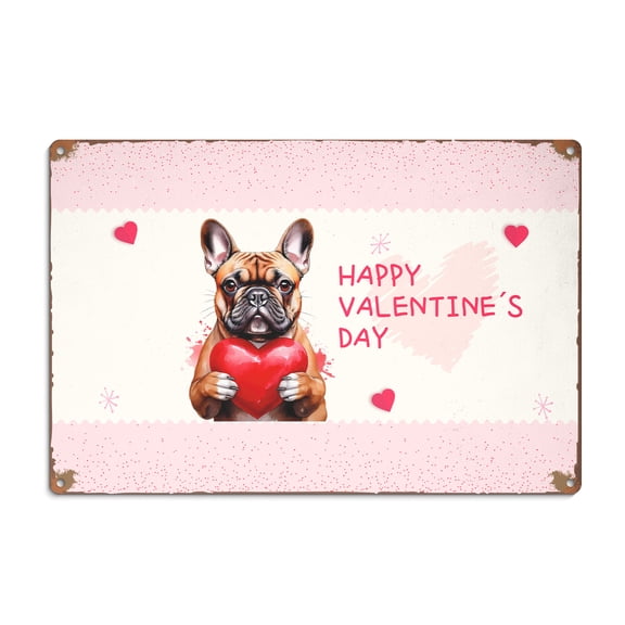 Happy Valentine's Day French Bulldog Brings Love Heart Horizontal Metal Aluminum Sign Dog Lover Gifts Wall Art Home Decor - 02028