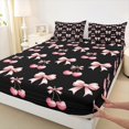 thumbnail image 3 of jejeloiu Cartoon Bowtie Twin Sheet Sets,Bow Bowknot Twin Fitted Sheet,Pink Cherry Flat Sheet For Girl,Microfiber Room Decor,3-Piece, 3 of 7