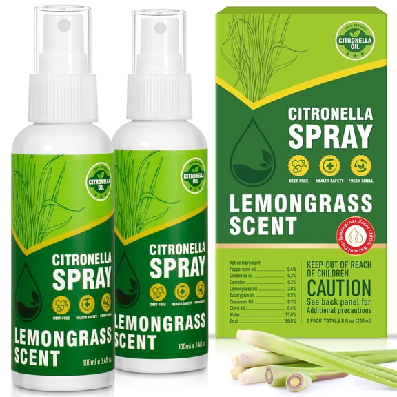 LA BELLEFÉE Citronella Spray 2-Pack Natural Lemongrass with Pure Essential Oil Spray, Total 200ml for Summer Use