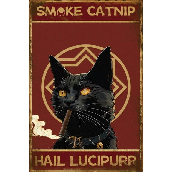 Black Cat Sign Vintage Metal Tin Signs Smoke Catnip Hail Lucipurr Sign Retro Wall Decor Wall Art Funny Posters Gifts for Cat Lovers 8x12 Inch