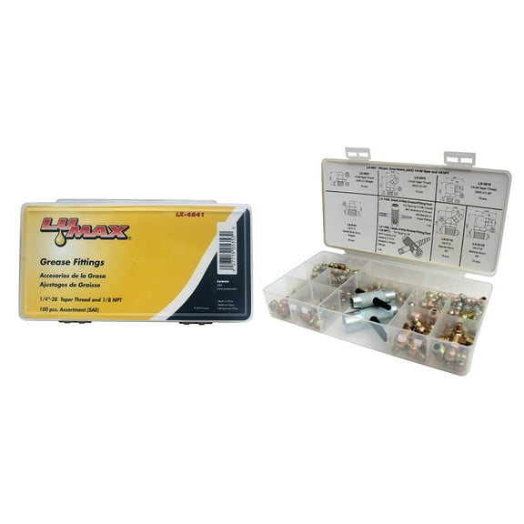 Lumax LX-4841100 Piece Grease Fitting Assortment 1/4"-28 Taper and 1/8" NPT