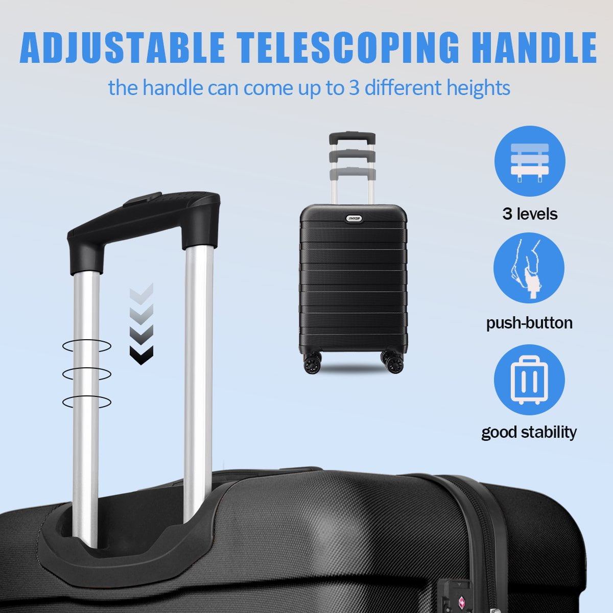 Luggage Set 3 Piece,PC ABS Lightweight Hardside Suitcases with TSA Lock,Carry on luggage with Wheels,Black
