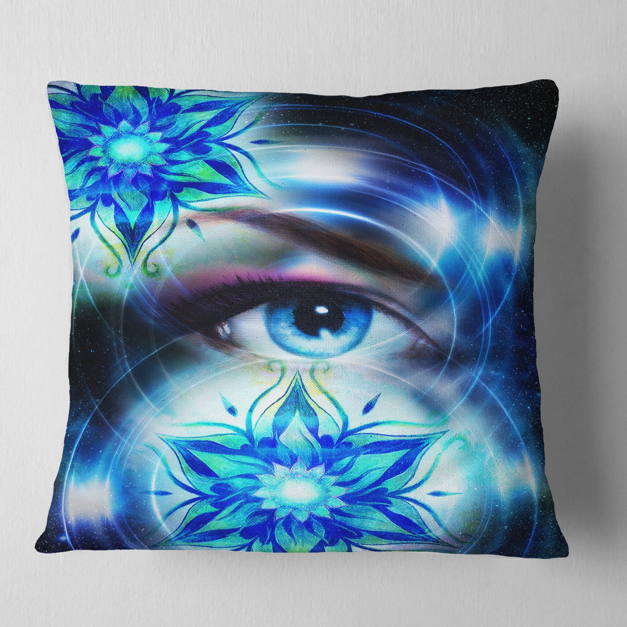 Designart Woman Eye with Fractal Flowers - Floral Throw Pillow - 18x18