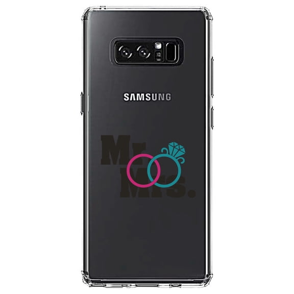 DistinctInk Clear Shockproof Hybrid Case for Samsung Galaxy Note 8 - TPU Bumper Acrylic Back Tempered Glass Screen Protector - Mr. & Mrs. Wedding Rings
