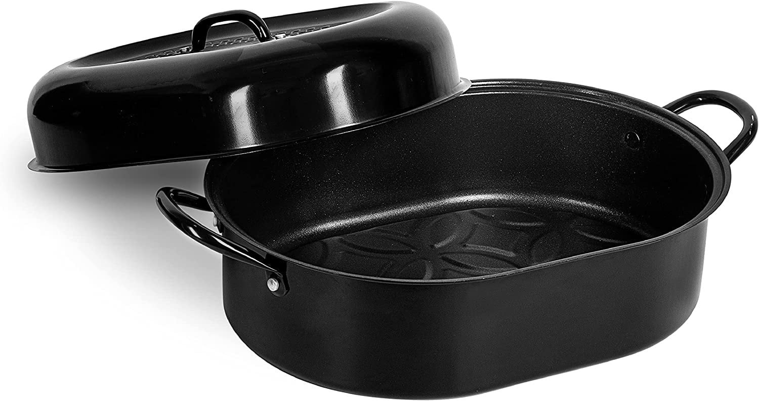 JY COOKMENT Granite Roaster Pan, 19” Enameled Roasting Pan with Domed Lid.  Oval Turkey Roaster Pot, Broiler Pan Great for Turkey, Chicken, Lamb,  Vegetable. Dishwasher Safe Cookware Fit for 20Lb Turkey 