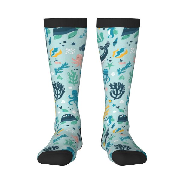 Fotbe Sea Animal Calcetas Divertidas Estampadas para Hombre y Mujer, Calcetas de Algodón hasta la Rodilla para Caminar, Correr, Enfermería y Embarazo