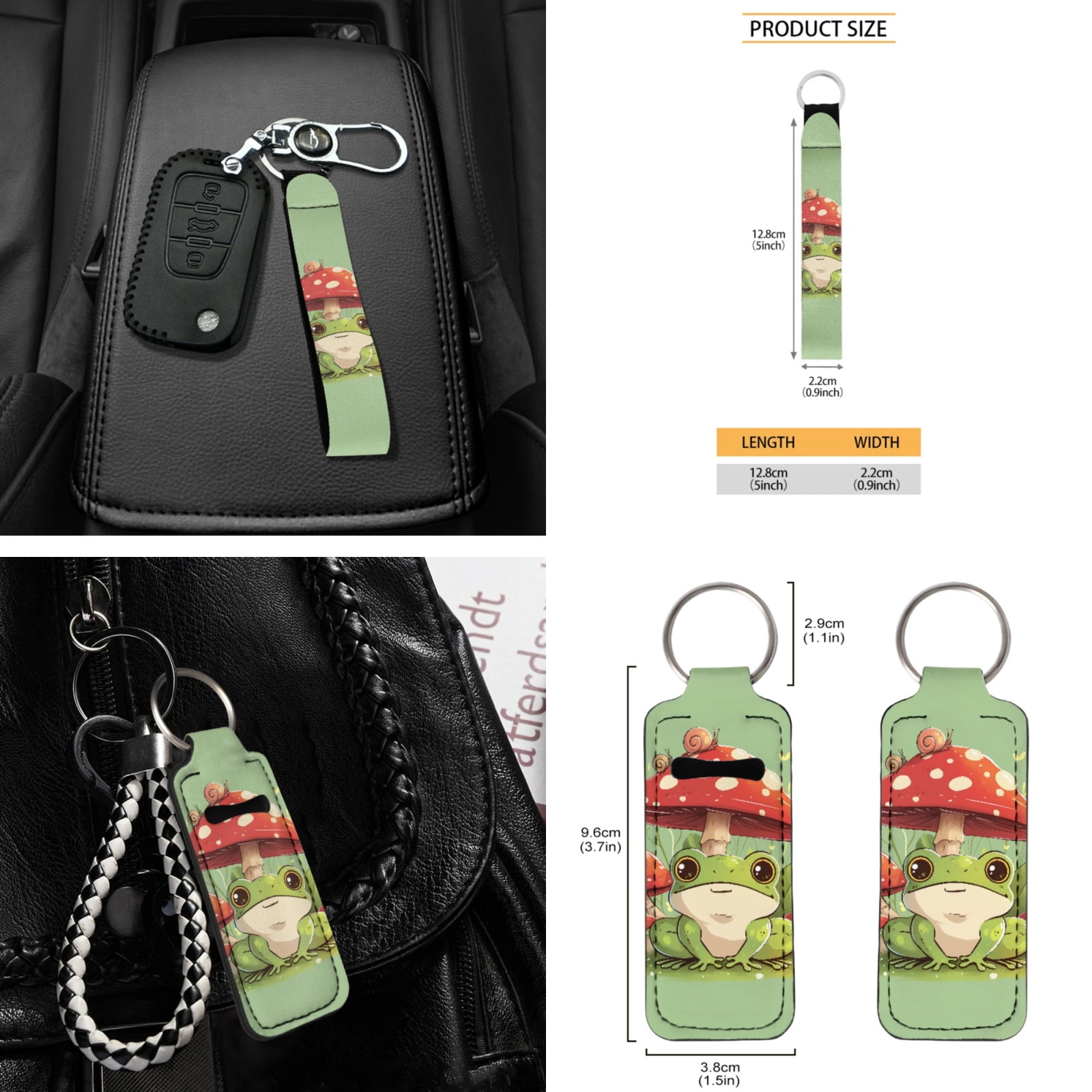 Yuyamidu Cute Frog Auto Seat Cover Set of 16 Mushroom Car Sun Visor Steering Wheel Accessories Seaside Seatbelt Strap Pad Cup Holders Rearview Mirror Cover Keychain Handbrake Gear Shift Knob Cover