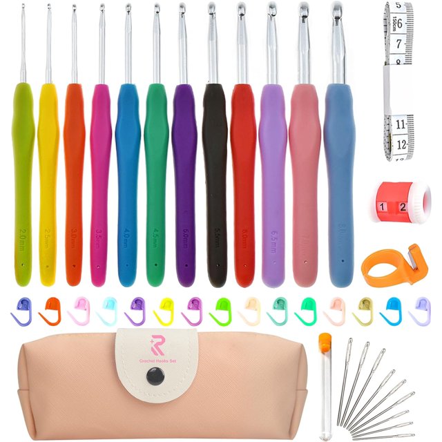 Juego de Agujas de Ganchillo de 12 Tamaños para Manos Artríticas, Mangos Ergonómicos de Agarre Suave, Kit de Ganchillo para Principiantes, Regalos de Navidad para Mujeres, Aguja de Ganchillo Grande co
