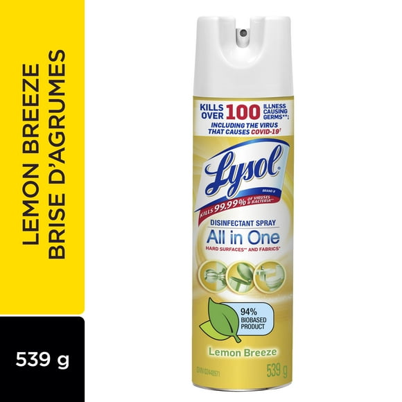 Lysol Disinfectant Spray, Lemon Breeze, Disinfect and Eliminate Odours on Hard Surfaces & Fabrics, 539 g