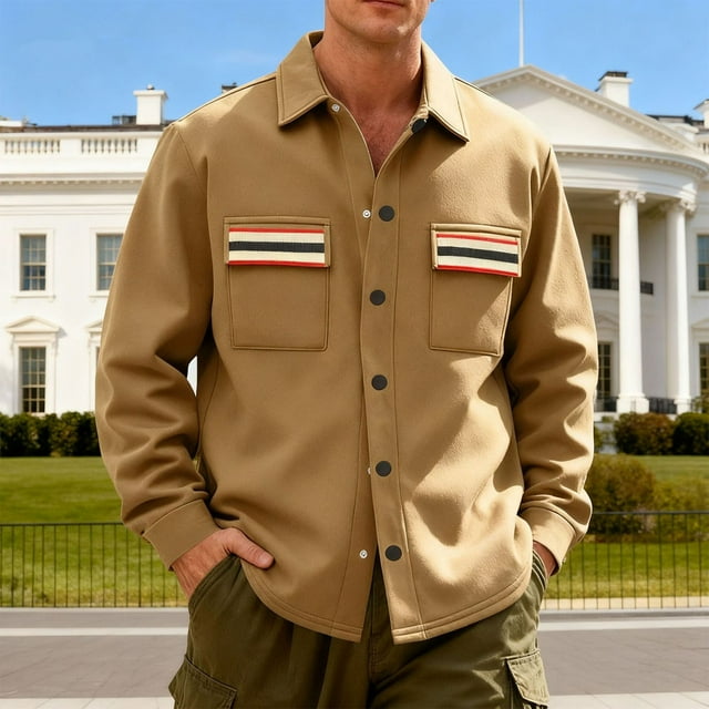 Veste de Travail Décontractée pour Hommes avec Poche Contrastante et Col Rabattu, Design en Polaire à Boutons, Manches Longues pour Usage Extérieur Décontracté, Tissu Polyester