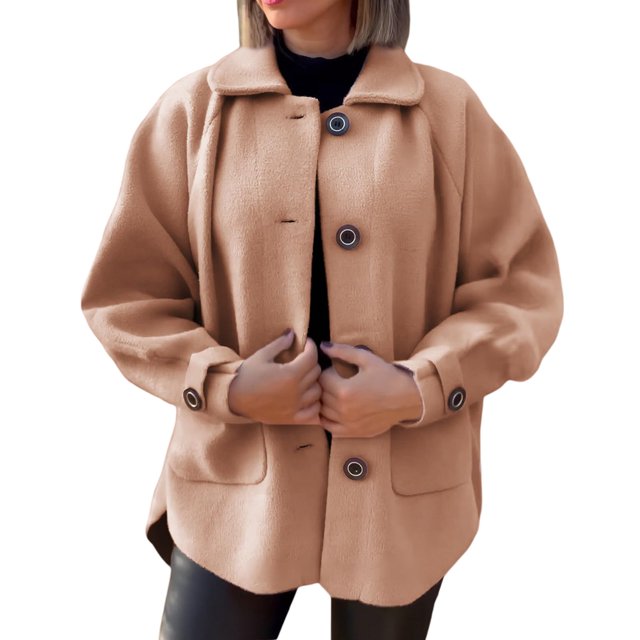 Plus Size Women's Soft Wool Button Down Coat With Pockets Stylish Warm Outerwear For Fall And Winter Season