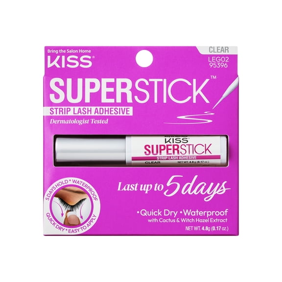 KISS SuperStick 5-Day Extended Wear Strip Lash Liquid False Eyelash Adhesive, Net Wt. 4.8g - Clear