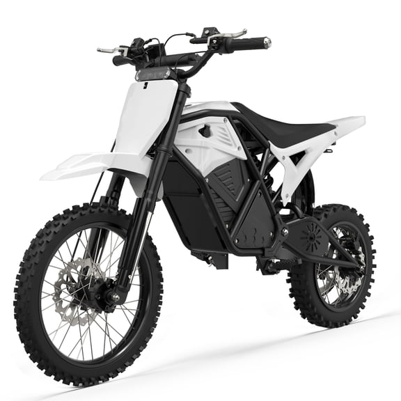 3500W Electric Dirt Bike for Adults - 48V/23Ah Battery, 53‑Mile Range, Mid-Drive 30 MPH Ebike, Hydraulic Nitrogen Dual Shocks, 14"/12" Off-Road Tire E-Bike with Cycling Gear, White