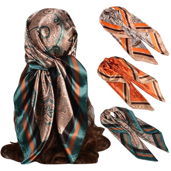 WHEANG Silk Like Scarf Neck Scarves Women’s Large Square Satin Hair Scarf Cashew Square Scarf for Women Satin Cashew Flower Prints Square Scarf Head Tie Band Vintage Bandanas Color Yellow