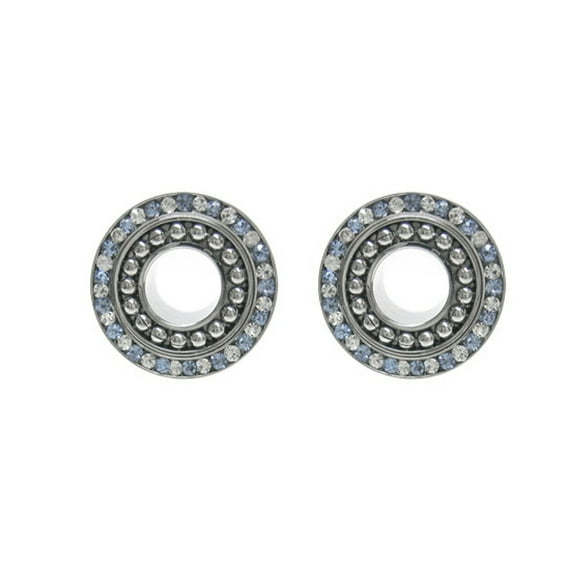 Pair of Surgical Steel Screw Fit Ear Plug with Blue & Clear CZ Gems