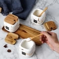 thumbnail image 4 of Bewildely Juego de tarros de especias de cerámica con patrón de mármol nórdico, caja de almacenamiento, tapa de madera mate, juego de Cocina y Comedor Blanco/ sencillo, 4 of 6