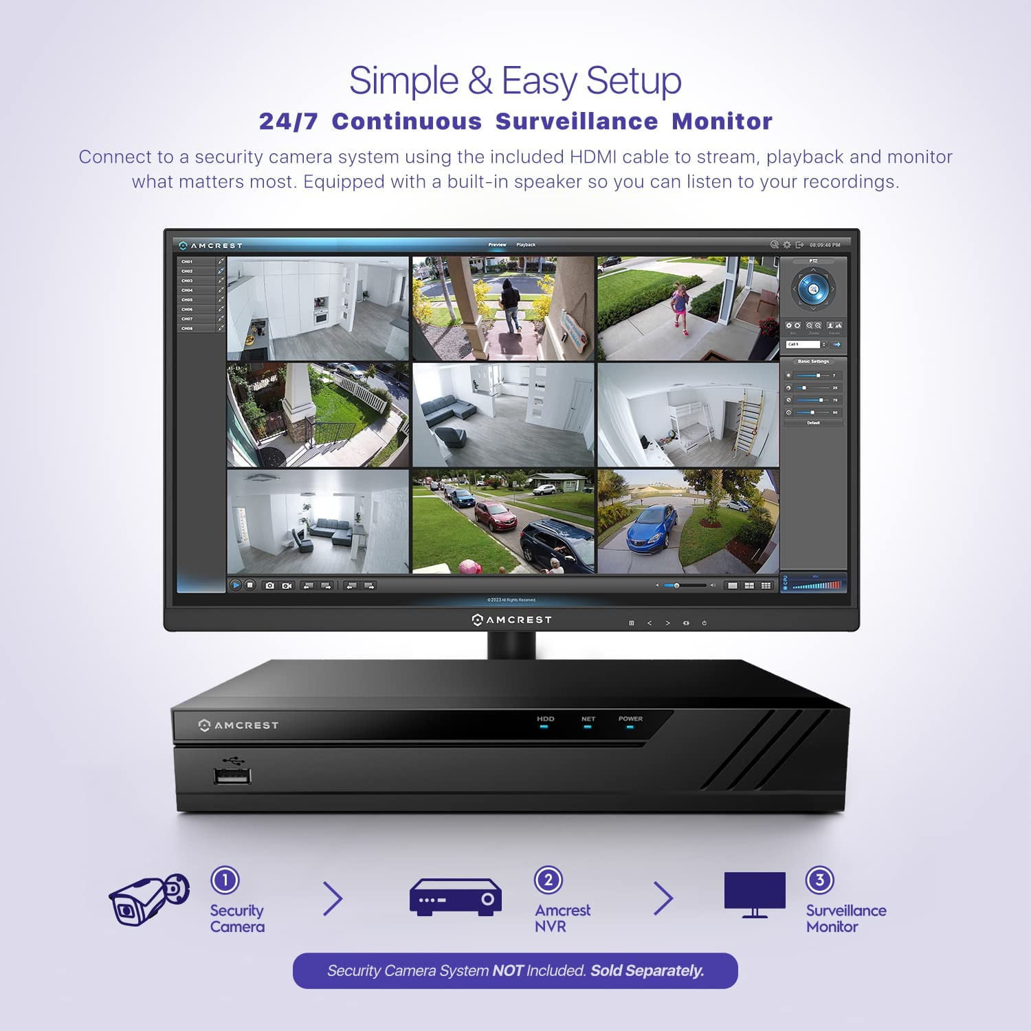 Amcrest 22" 1080p W-LED 60 Hz Computer Monitor, Black, AM-LM22