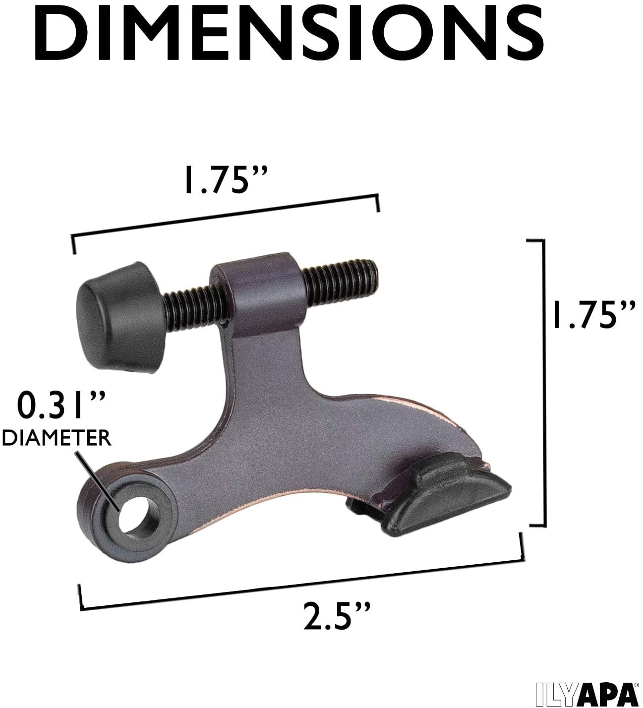 6 Pack Hinge Pin Oil Rubbed Bronze Door Stops -Heavy Duty Adjustable Door Stopper 2-1/2" x 1-3/4",with Black Rubber Bumper Tips