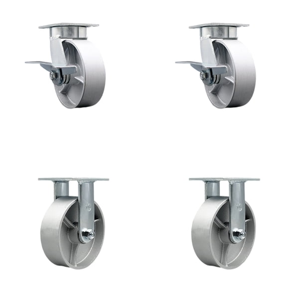 6 Inch Kingpinless Semi Steel Wheel Caster Set 2 Brakes 2 Rigid Service Caster