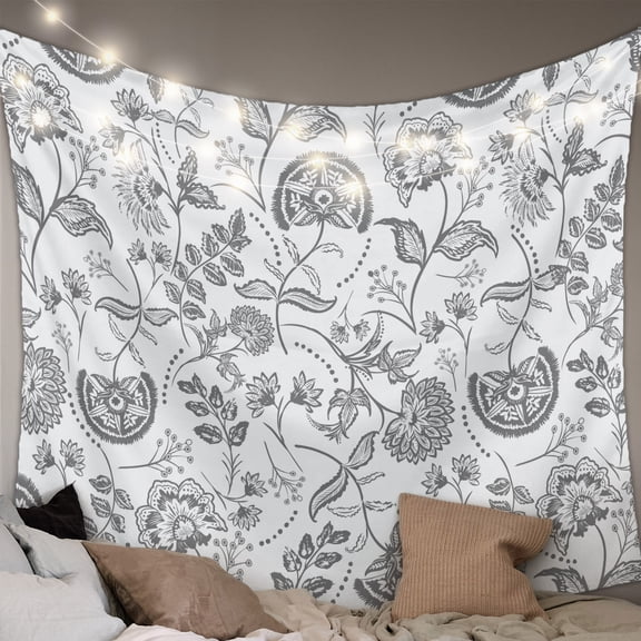 Boho Grey Floral Small Tapestry for Bedroom Wall Hanging Tapestry, Vintage Farmhouse Paisley Plant Leaf Ceiling Backdrop Tapestries Poster Blanket Wall Decor for Teens Room Living Room Dorm 23" x 28"