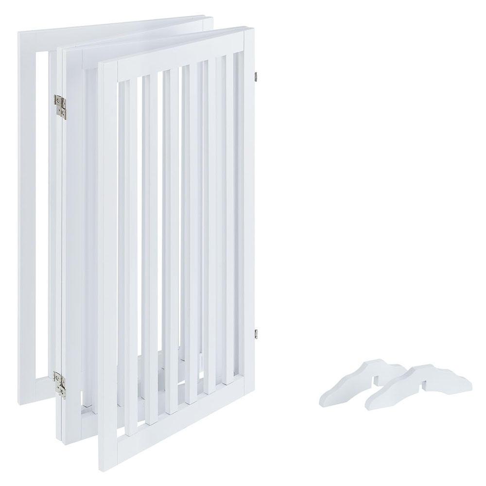 Unipaws 36”H Free Standing Pet Gate for Dog Cat, Foldable Pet Fence for The House,Tall Wooden Dog Gates for Doorway, Stairs,  Expandable Barrier, Indoor Use, White