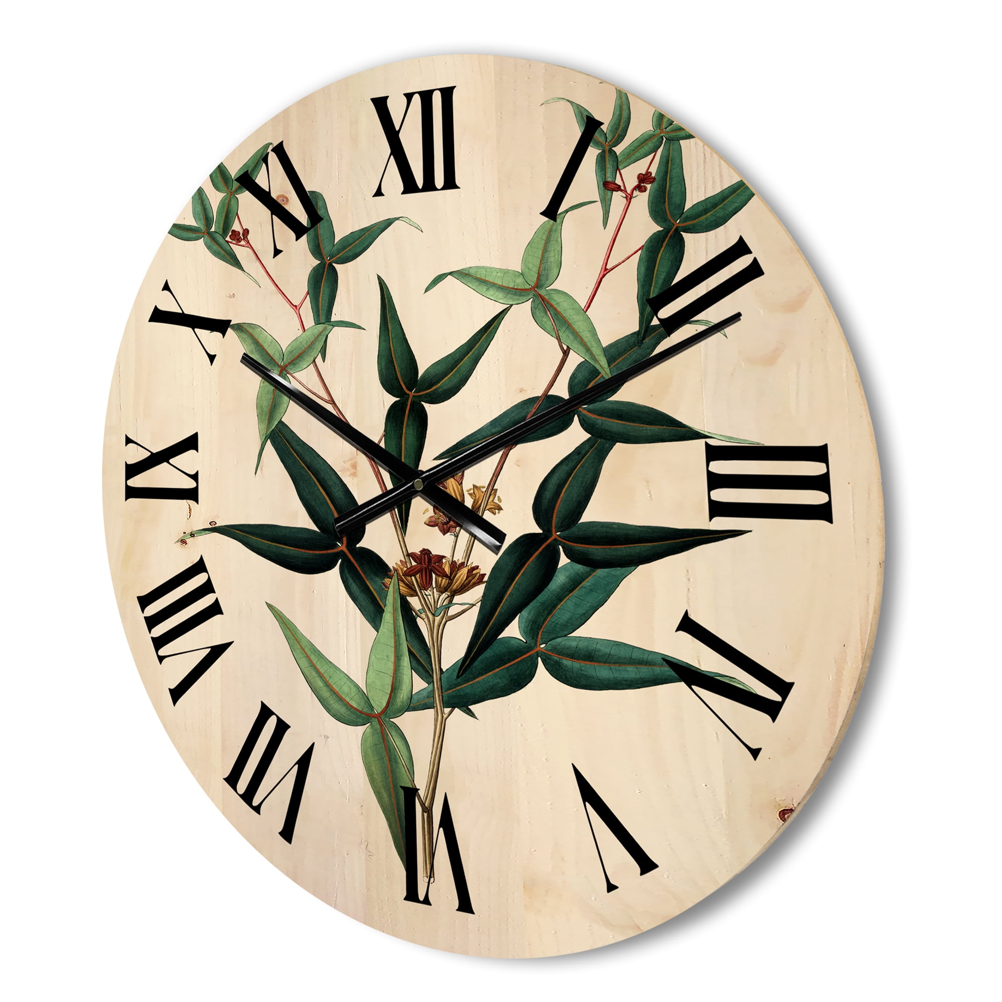 Designart 'Ancient Green Leaves Plants VIII' Traditional Wood Wall Clock