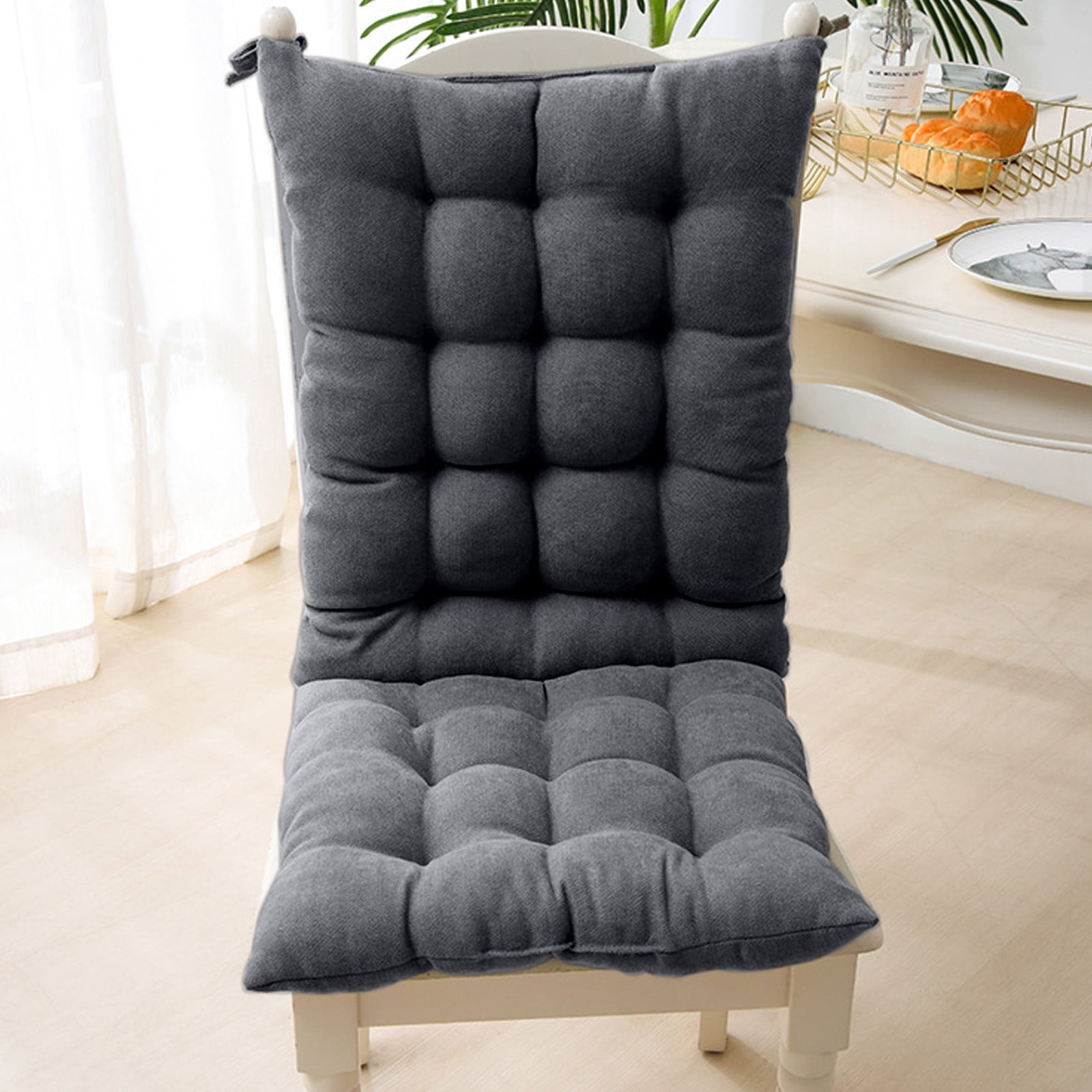 Blasgw Beige High Back Chair Cushion - Indoor/Outdoor Weatherproof Rocking Chair Pad, Comfortable Tufted Seat Cushion with Ties for Porch, Patio Furniture Gray