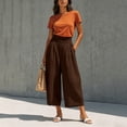 thumbnail image 6 of VEKDONE Womens Palazzo Pants Summer Cotton Baggy Ankle Pants Casual Elastic High Waist Wide Leg Pants with Pockets Brown L, 6 of 7
