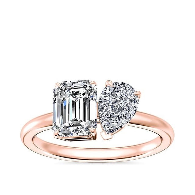 1.00 T.C.W Emerald & Pear Shape Natural Diamond Latest Design Wedding Band for Ladies Solid 14K Rose Gold Size 8