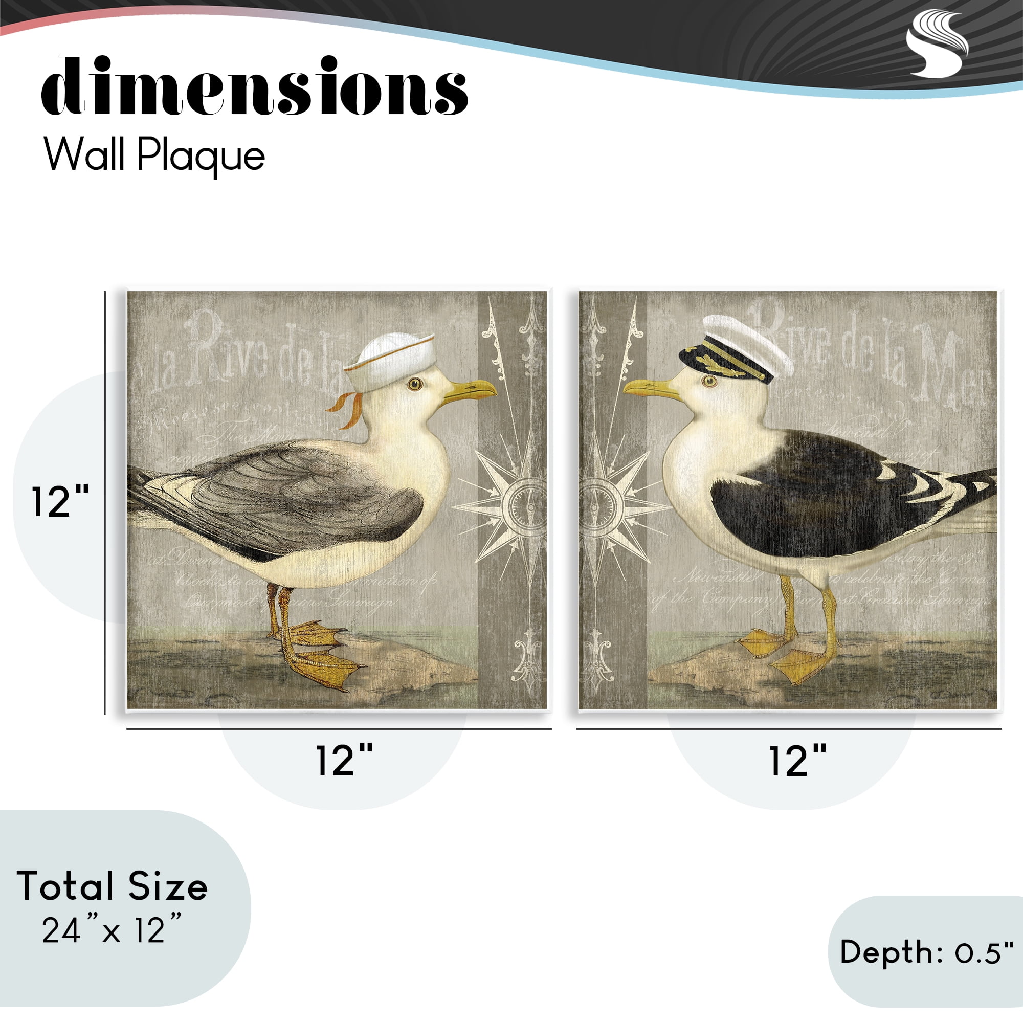 Stupell Industries Little Seagulls with Hats 2 Piece Wall Plaque Art Set, design by Suzanne Nicoll
