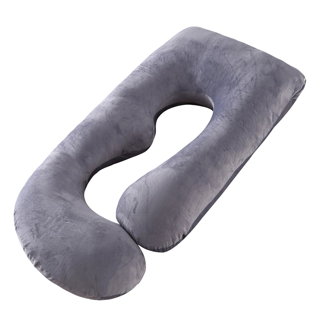 Topchances Extra Large Pregnancy Body Pillow with Velvet Cover full Body Contoured J Shape Maternity Comfortable Soft Grey