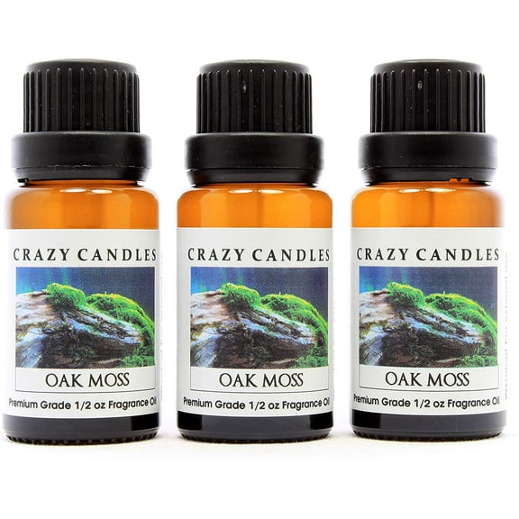 Crazy Candles Oakmoss (Very Mild Scent) 3 Bottles 1/2 Fl Oz Each (15ml) Premium Grade Scented Fragrance Oil Made in USA (Musky, but Softer Than Patchouli with Greens and Woodiness)