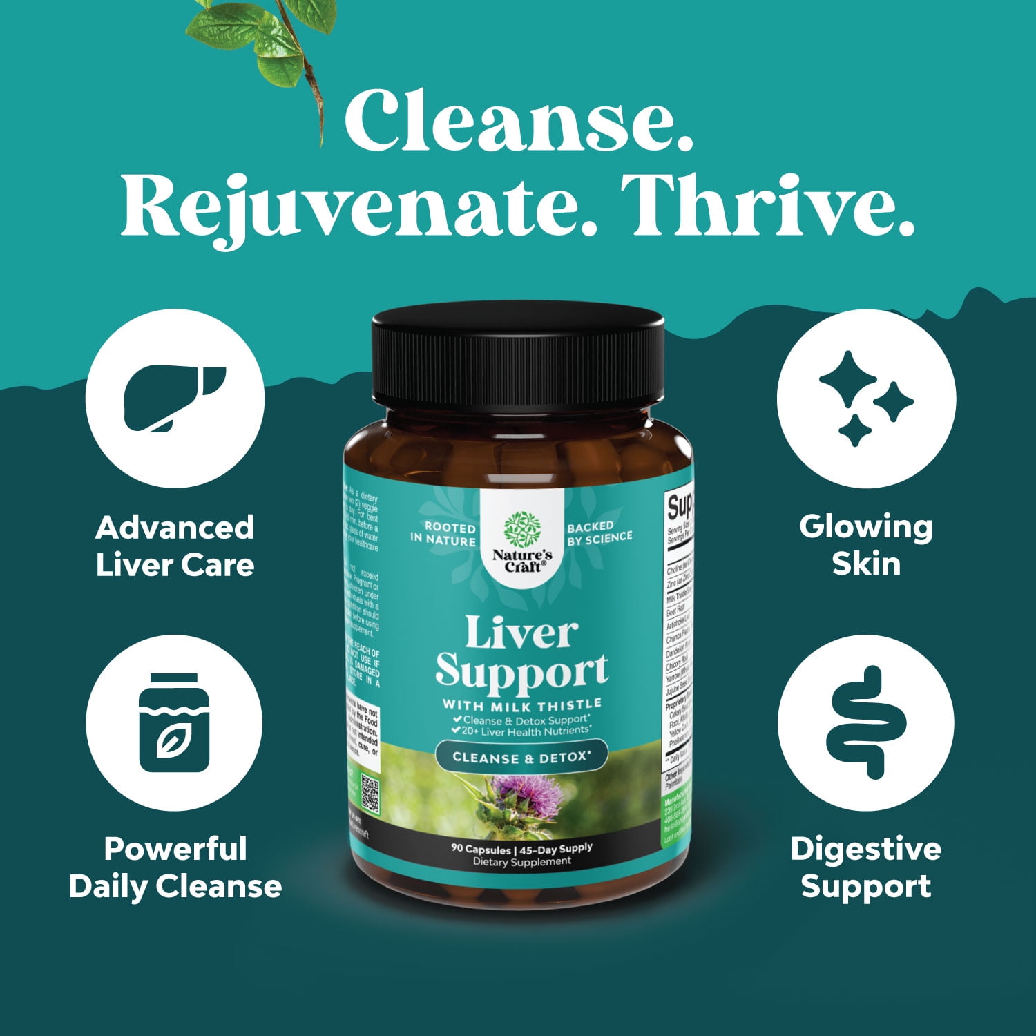 Natures Craft Liver Cleanse Detox & Repair, Liver Support Supplement with Milk Thistle, 90 Capsules