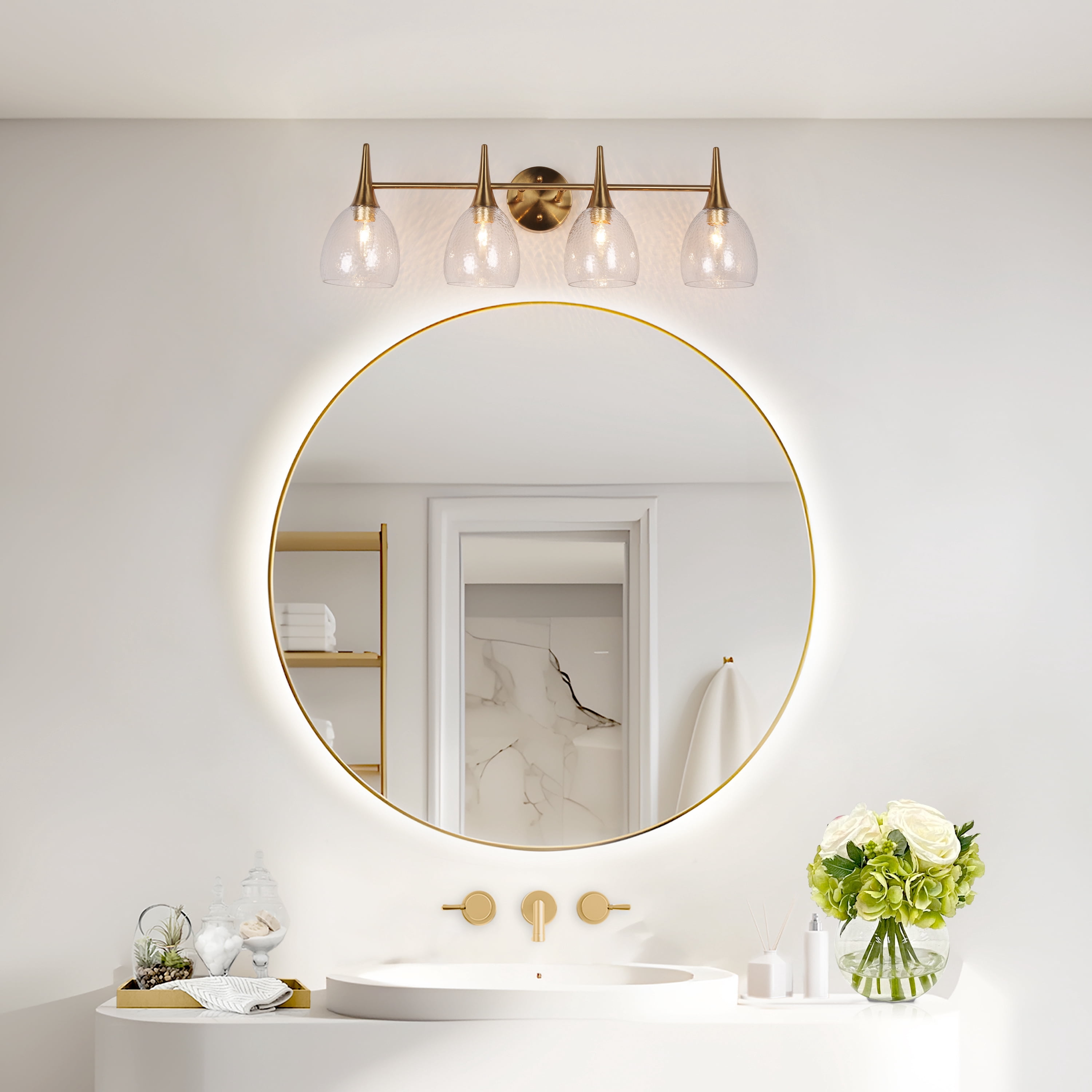 LNC Cymerlarity 28.5-in 4-Light Polished Gold LED Modern/Contemporary Vanity Light