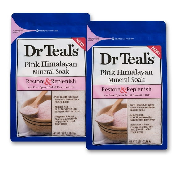 Dr Teal's Restore & Replenish Pure Epsom Salt & Essential Oils Pink Himalayan Mineral Soak 48 Oz Dr. Teal's (Pack of 2)