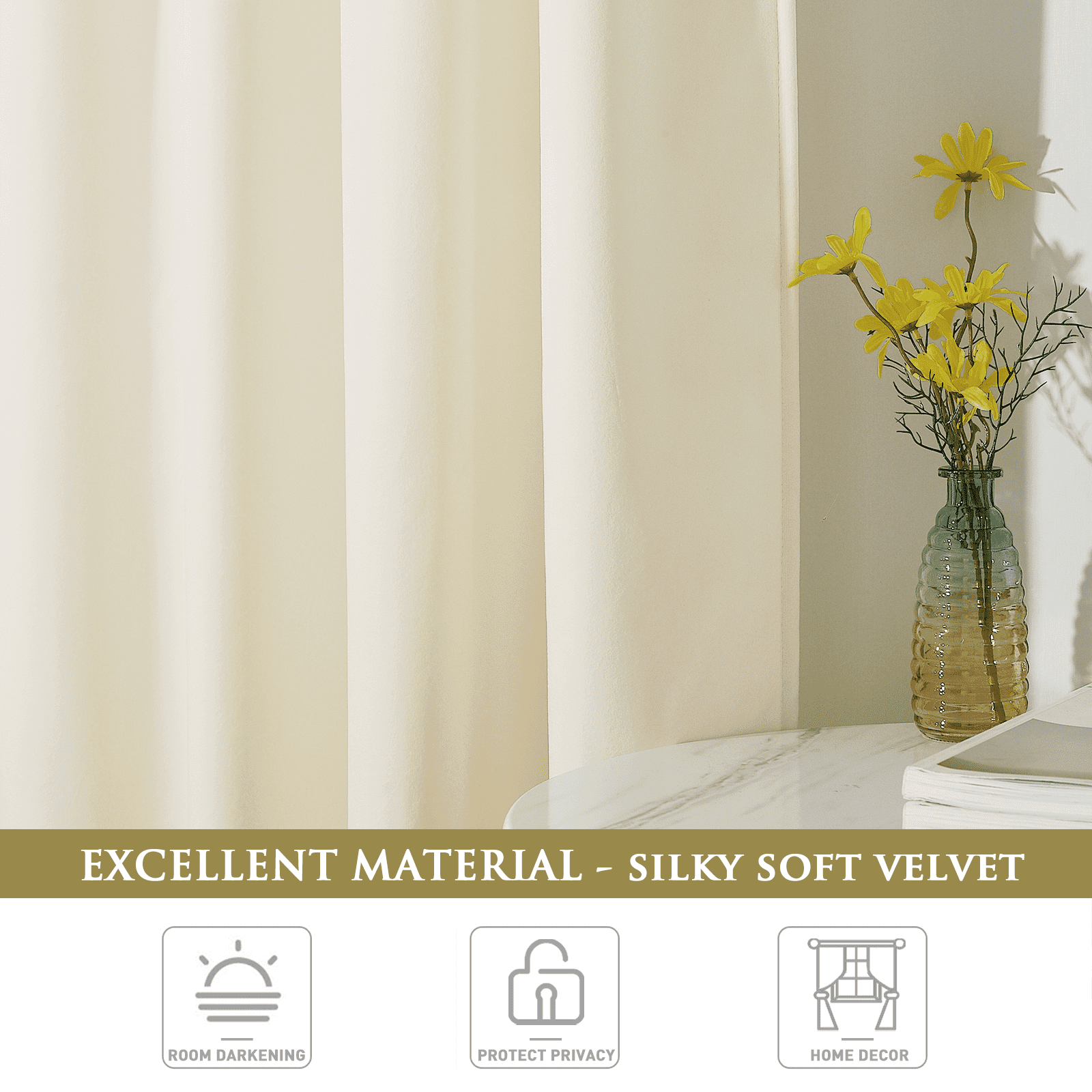 StangH Cream White Velvet Curtains 84 inches - Grommet Thick Plush Velvet Curtain Panels Room Darkening Window Drapes for Nursery/Kids Bedroom Decor, Ivory, W52 x L84, 2 Panels