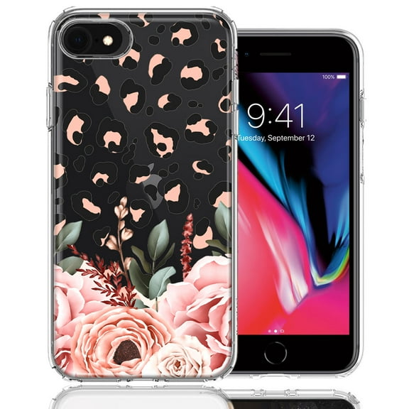 MUNDAZE Case For Apple iPhone 7/8/SE 2020/SE 3 2022 Classy Blush Peach Peony Rose Flowers Leopard Phone Cover