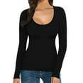 thumbnail image 5 of Women Long Sleeve Shirt Scoop Neck Tops Slim Fit Basic Top Base Layer Tee, 5 of 6
