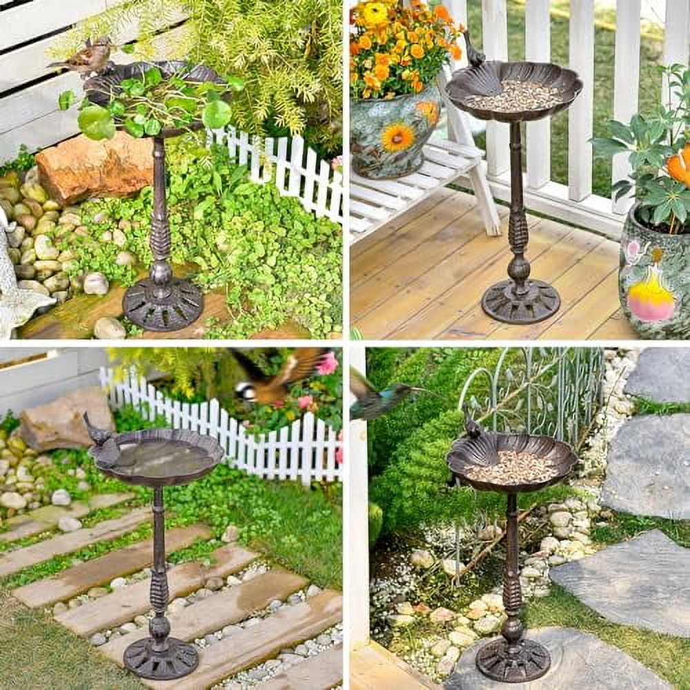 Sungmor Cast Iron Bird Bath for Outside, 21 Inch Height Garden Standing Bird Feeder, Antique Style & Shell-Shape Bird Bath Bowl, Decorative Pedestal Birdbath, Outdoor Yard Deck Patio Ornament