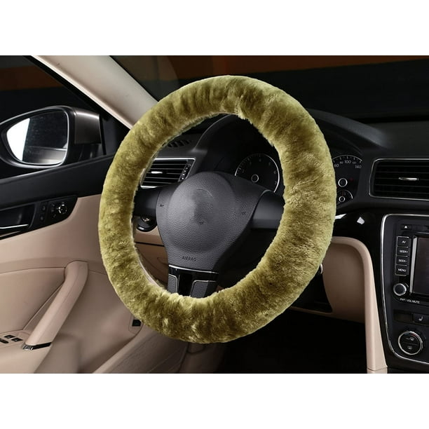 Car Stretch-on Steering Wheel Cover Soft Australian Natural Sheepskin  Luxurious Wool Vehicle Non-slip Wheel Cushion Protector Available for  35cm-43cm 