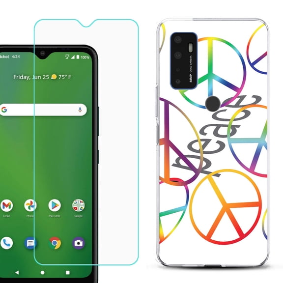 Shockproof Bumper Phone Case for AT&T Radiant Max 5G / Fusion 5G, with Tempered Glass Screen Protector, by OneToughShield ® - Colorful Peace