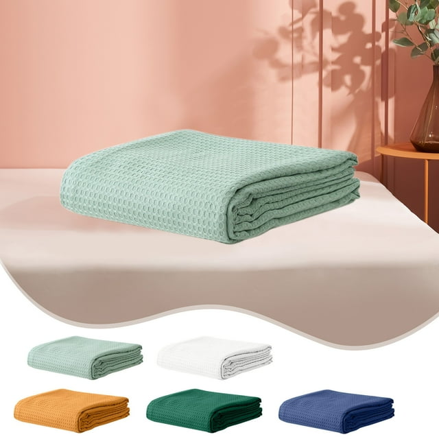 Xihbxyly Manta de Fibra, Poliéster Suave, Transpirable y Refrescante, Ideal para Sofá, Cama, Siestas En La Oficina y Viajes. Verde Claro, Naranja y Azul Oscuro, 110 X 140 Cm.