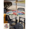 thumbnail image 5 of Outdoor Tablecloth with Umbrella Hole for Patio/Picnic/Party/Camping, Independence Day Wreath Waterproof Table Cloth Square Cover Washable, Spring Red Roused Linen (54"x 54"), 5 of 8