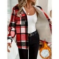thumbnail image 3 of VIWORLD Women's Winter Long Sleeve Plaid Coat - Fleece Lined Hooded Jacket with Button Front & Pockets Red，S, 3 of 6