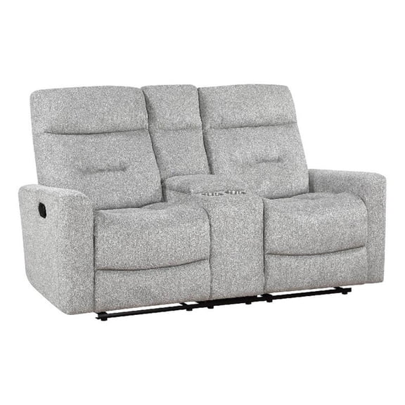 Lyns Manual Recliner Loveseat- Center Console- Gray Chenille- 71 Inch