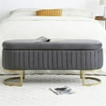 thumbnail image 2 of 50" Storage Ottoman Bench with 300lb Seating, Velvet Upholstered Entryway Bench with Golden Metal Legs, Flip Top Oval Foot Rest Long Stool for Sofa Couch End of Bed Bedroom Living Room Window, Grey, 2 of 6