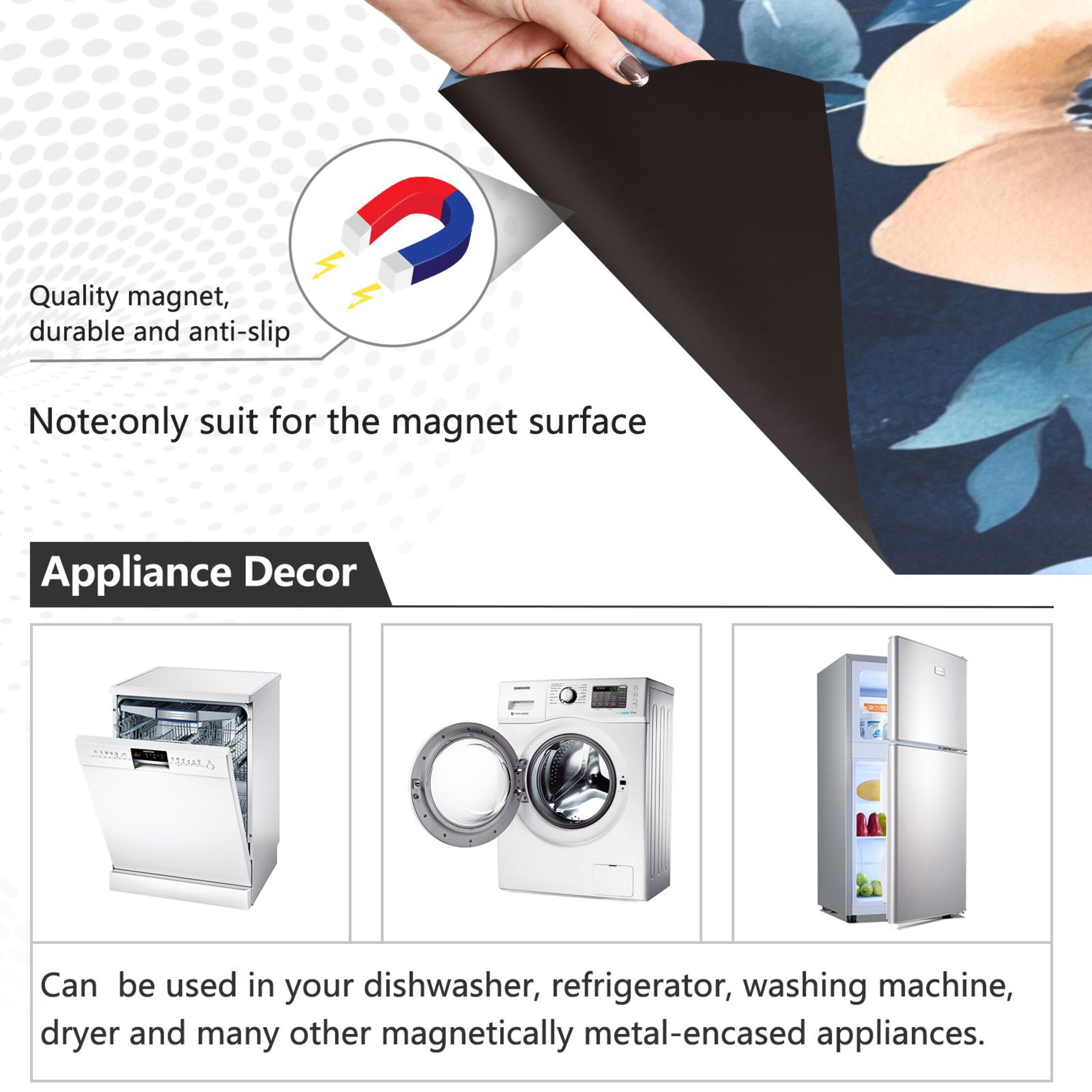 Dishwasher Magnetic Sticker 23x26 Inch Refrigerator Magnetic Sticker Washing Machine Magnetic Sticker Kitchen Panel Magnetic Sticker Home Decor Vibrant Navy Flowers