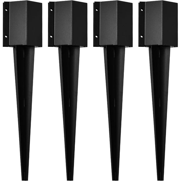 Inch 4-Piece Set Heavy Duty Metal Black Powder Coated Post Stake Support Base 36 Inch Fence Post Anchor Ground Spike